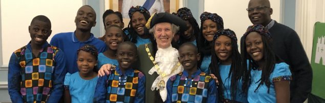 Group of young people with the Mayor of Farnham