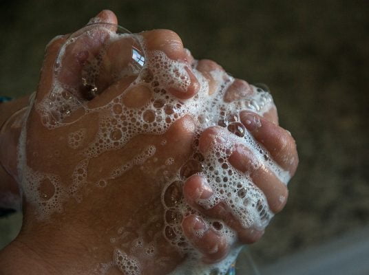 Hand washing. Soapy hands.