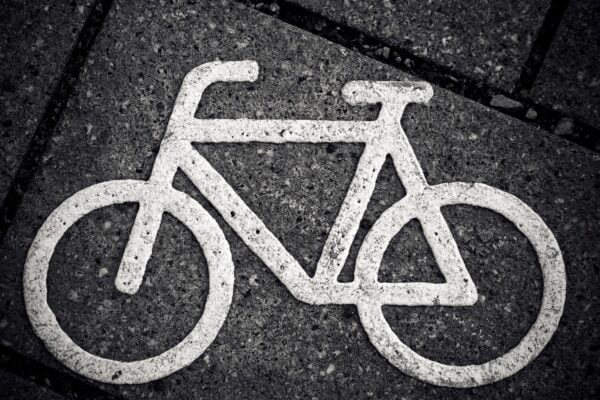 Symbol of a bike painted on the pavement