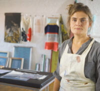 Female artist in her studio