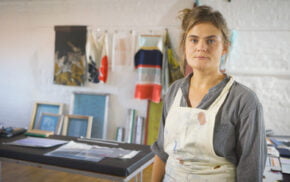 Female artist in her studio