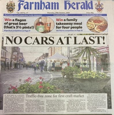 Farnham Herald article detailing traffic-free zone for craft market