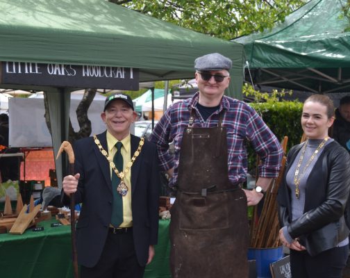 Mayor and Mayoress standing next to a man