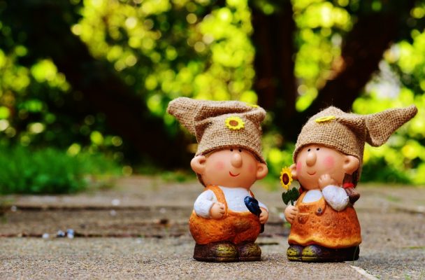 Pair of garden gnomes.