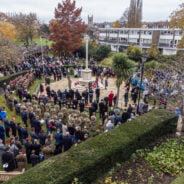 Aerial photo of Remembrance Sunday service