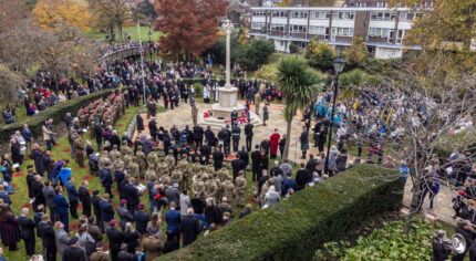 Aerial photo of Remembrance Sunday service