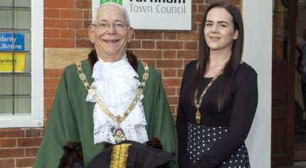 Mayor and Mayoress outside Town Council office