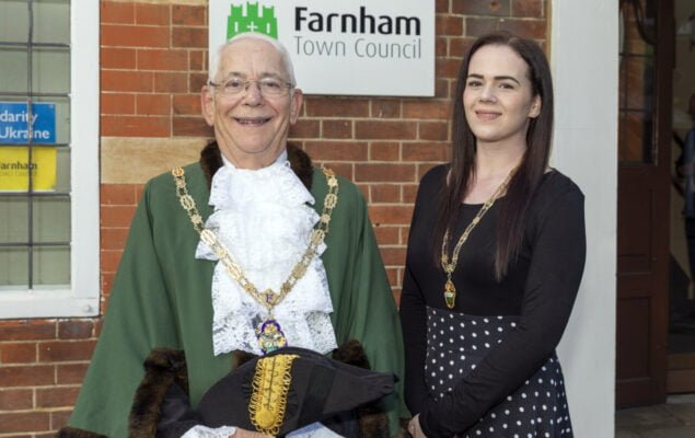 Mayor and Mayoress outside Town Council office