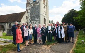 Group of people in front of a church