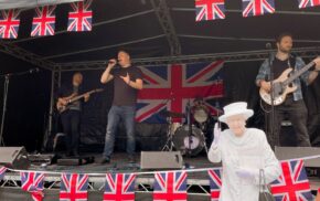 Band playing on a stage