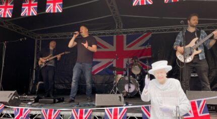 Band playing on a stage