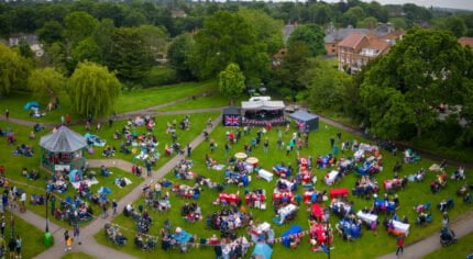 Aerial photo of people in a park