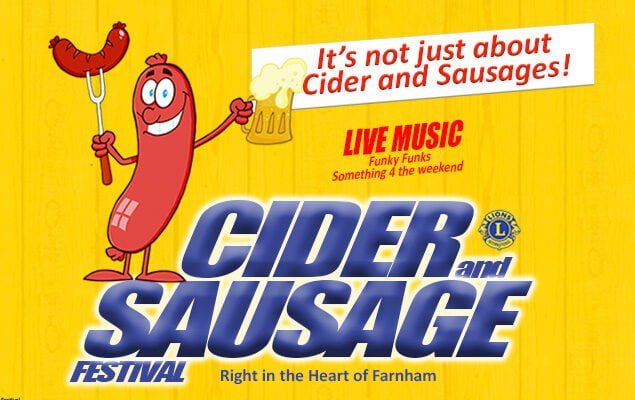 Sausage & Cider Festival poster featuring a cartoon sausage