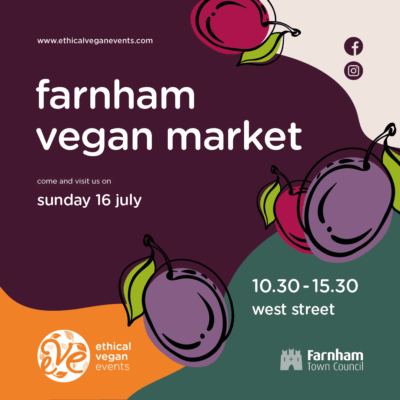 Ethical Vegan Market Poster with text on a purple background