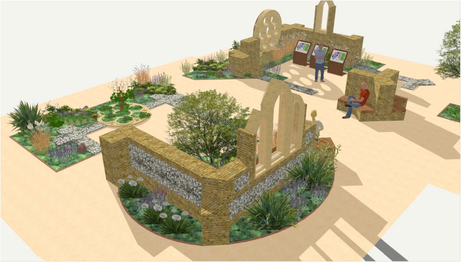 Artist's impression of a garden within the grounds of chapel ruins