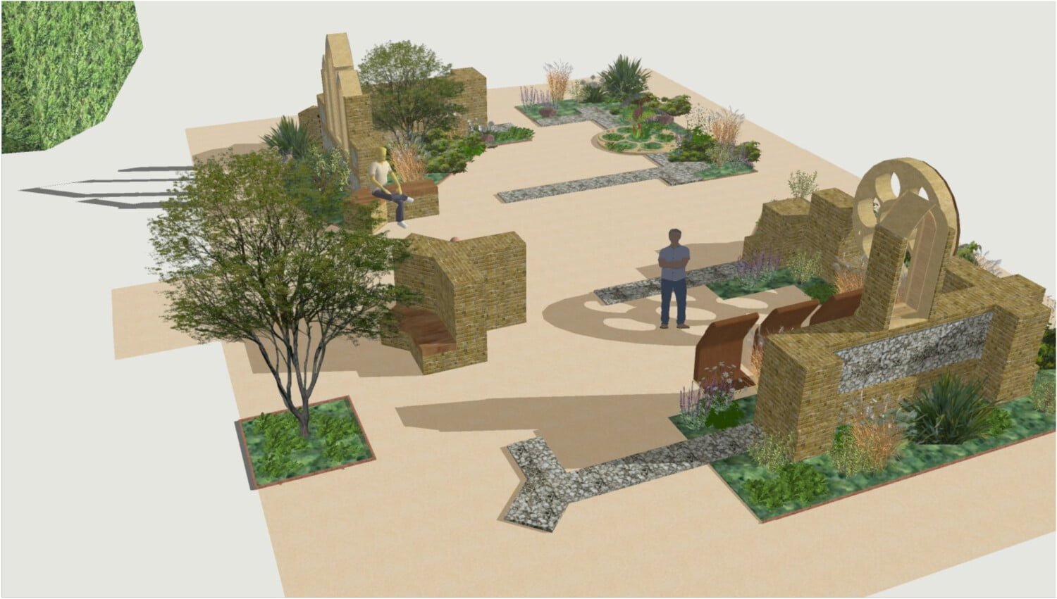 Artist's impression of a garden within the grounds of chapel ruins