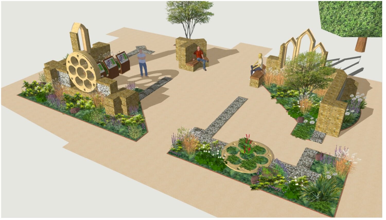 Artist's impression of a garden within the grounds of chapel ruins