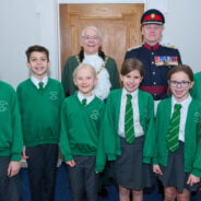 Group of schoolchildren with the Mayor and Deputy Lieutenant
