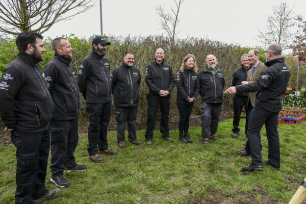 HRH The Duke of Edinburgh meets a group of people.