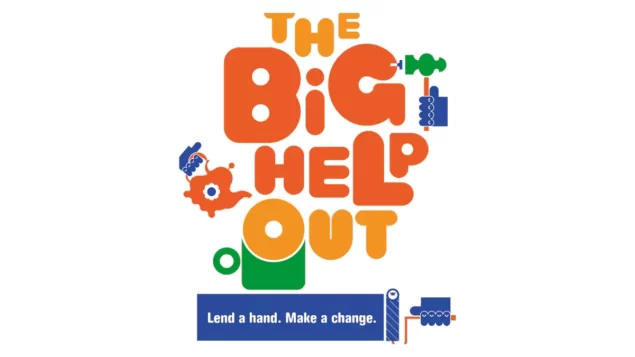 The big help out poster in colourful text on white background