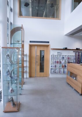 A photo showing inside the Crafts Study Centre based at the UCA, Farnham, showing different craft items