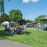 Gazebos on a meadow.