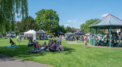 Gazebos on a meadow.