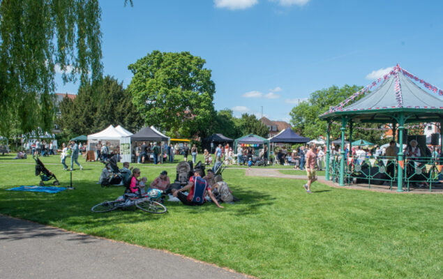 Gazebos on a meadow.