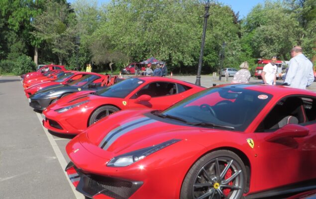 Row of red and black sports cars.