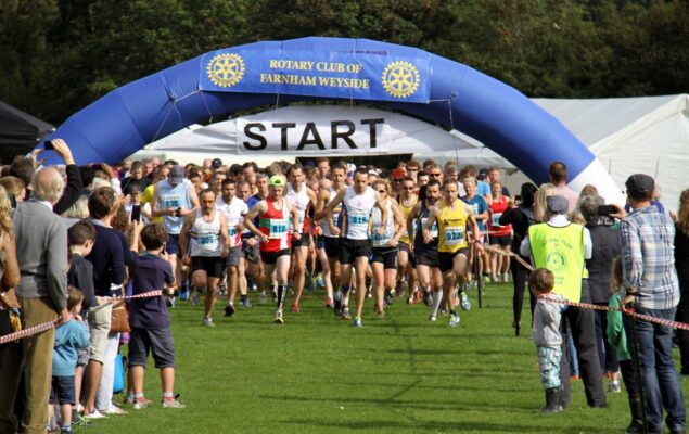 Group of runners at the starting line of a race.