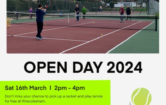 Poster for Wrecclesham Tennis Club Open Day.