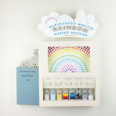 Artwork displaying a rainbow making machine