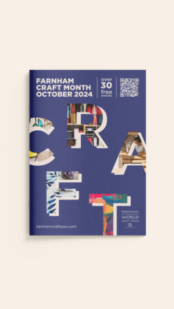 Front cover of a craft brochure spelling out CRAFT on a blue background