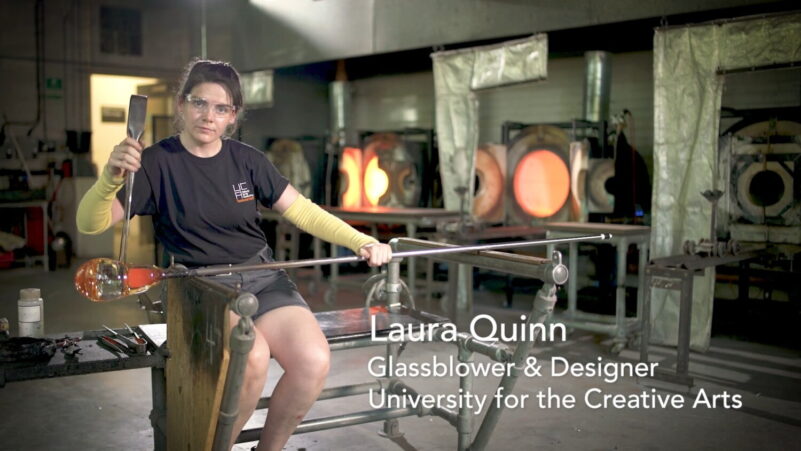 Female glassblower in a studio