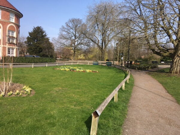 Small grass area with footpath alongside.