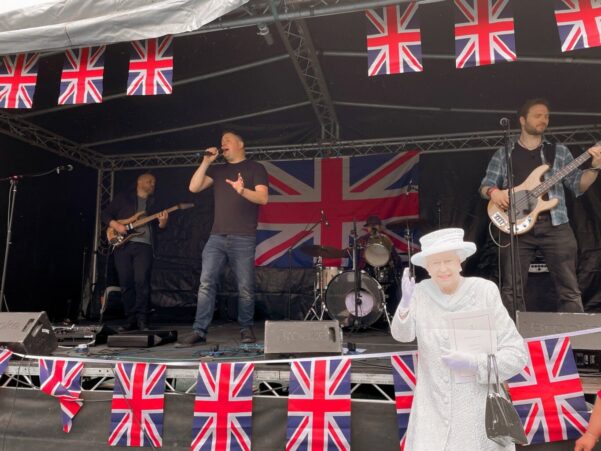 Band playing on a stage