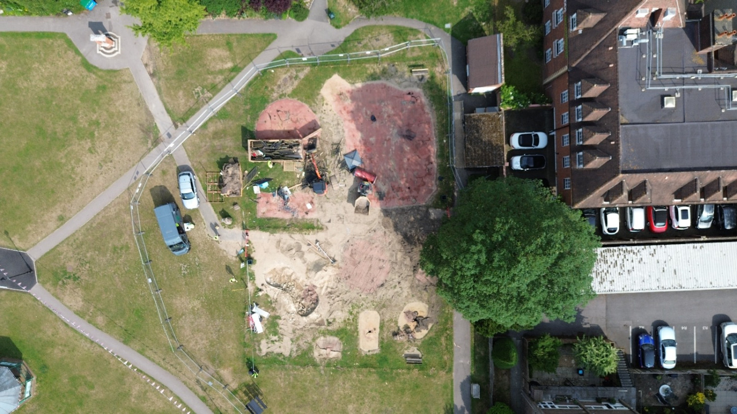 Aerial shot of a playground under construction.