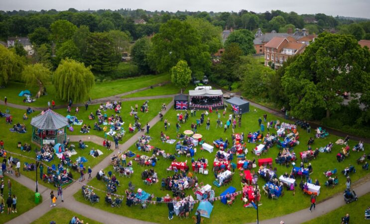 Aerial photo of people in a park