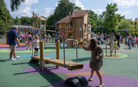 Children playing in a busy playground.