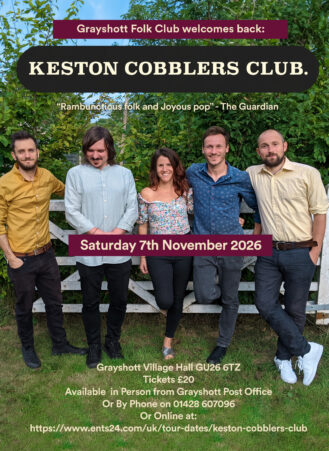 Keston Cobblers Club Poster For Saturday 7th November 2026 At Grayshott Folk Club